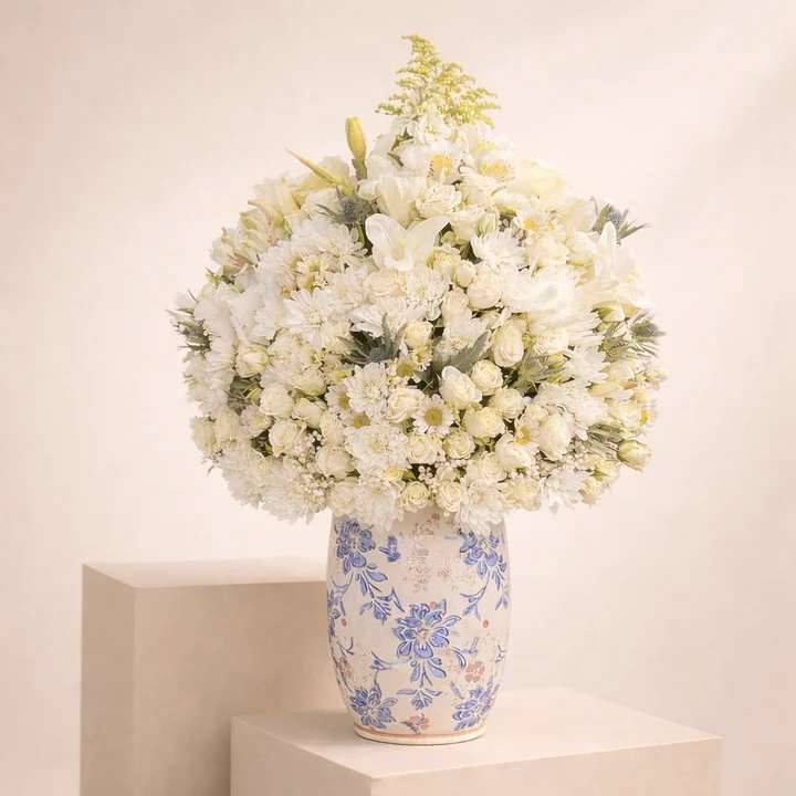 elegant ivory blossom vase arrangement
