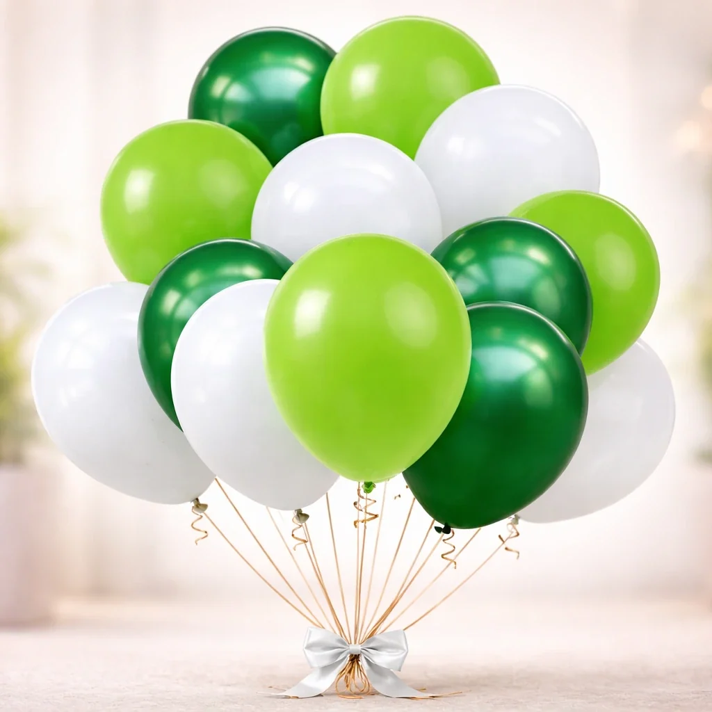 Green & White Helium Balloon Bouquet green white helium balloon bouquet