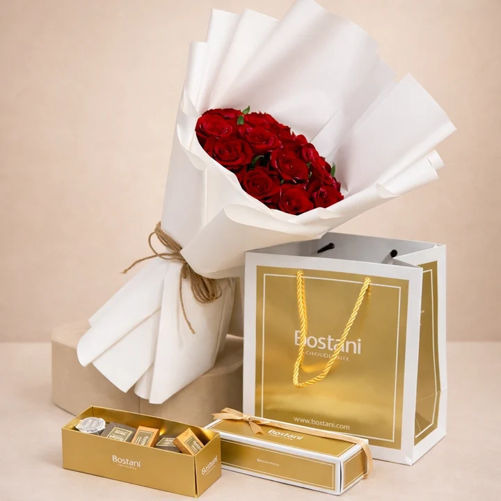 red roses boostani chocolate gift set