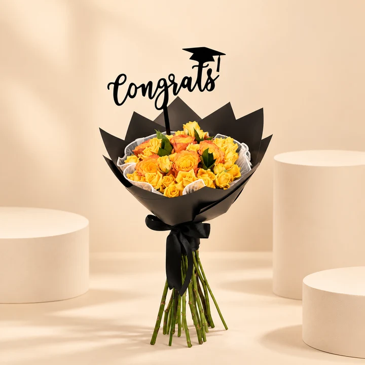 yellow roses graduation bouquet