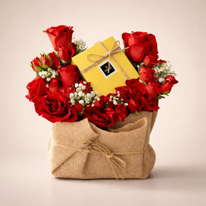 golden surprise rose basket